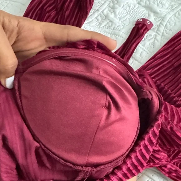 LULUS Always Alluring Burgundy Striped Velvet Cutout Bustier Bodysuit XS - Picture 10 of 12